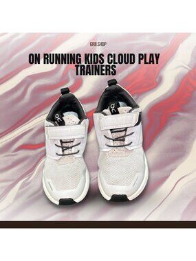 On Running Kids Cloud Play Trainers Size 13 White & Black Breathable Mesh Lightw